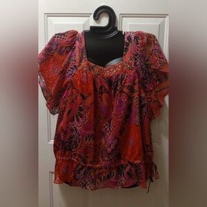 Apt. 9 Women's Vibrant Paisley Blouse - Pink and Orange